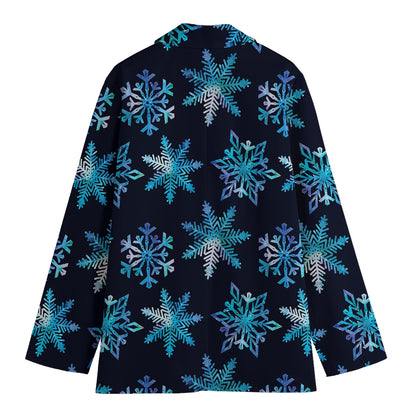 Turquoise Snowflake Pattern Print Women's Blazer