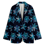 Turquoise Snowflake Pattern Print Women's Cotton Blazer