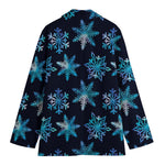 Turquoise Snowflake Pattern Print Women's Cotton Blazer
