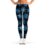 Turquoise Snowflake Pattern Print Women's Leggings