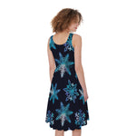 Turquoise Snowflake Pattern Print Women's Sleeveless Dress