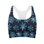 Turquoise Snowflake Pattern Print Women's Sports Bra