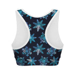 Turquoise Snowflake Pattern Print Women's Sports Bra