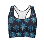 Turquoise Snowflake Pattern Print Women's Sports Bra