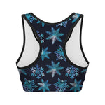 Turquoise Snowflake Pattern Print Women's Sports Bra