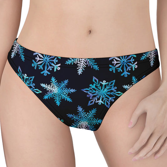 Turquoise Snowflake Pattern Print Women's Thong