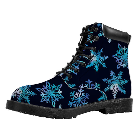 Turquoise Snowflake Pattern Print Work Boots
