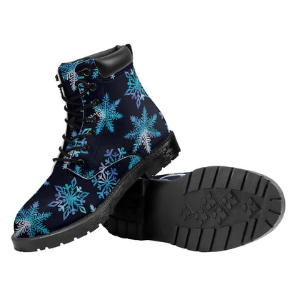 Turquoise Snowflake Pattern Print Work Boots
