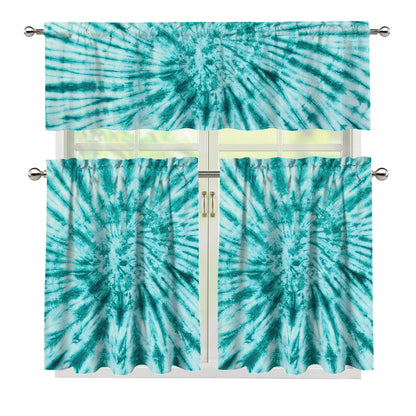 Turquoise Tie Dye Print 3 Piece Kitchen Curtains