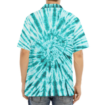 Turquoise Tie Dye Print Aloha Shirt