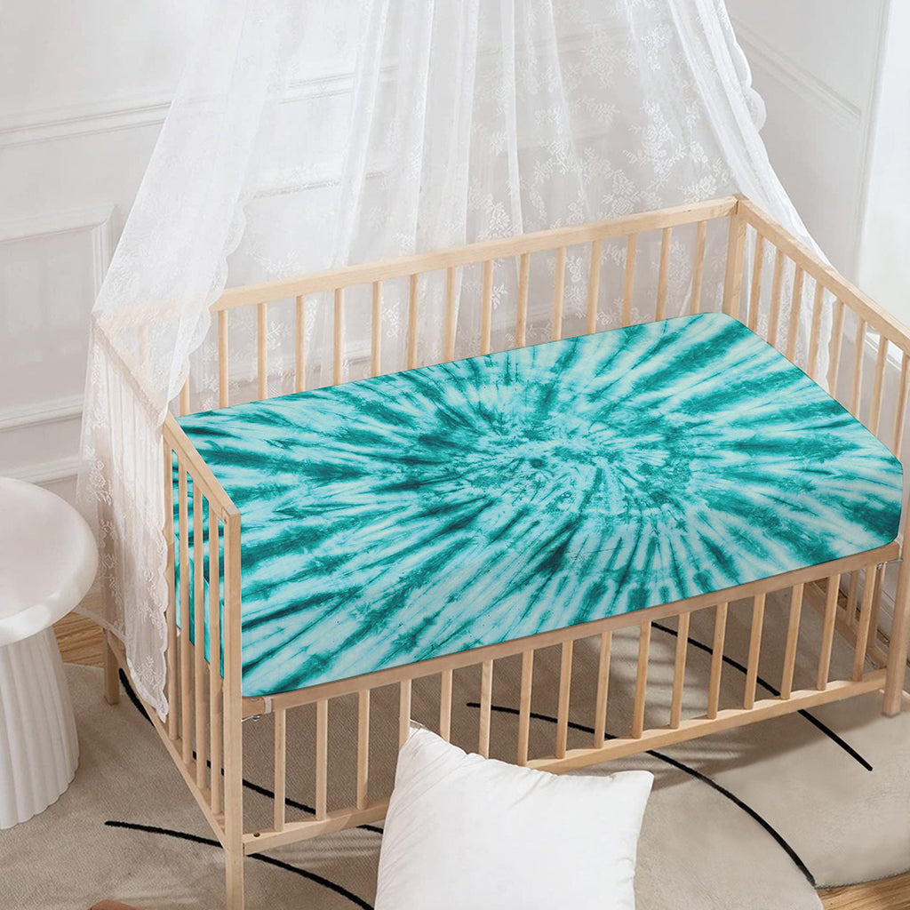 Turquoise Tie Dye Print Baby Crib Sheet