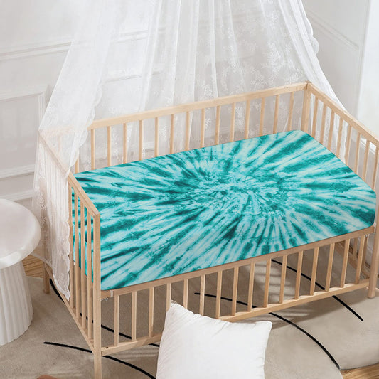 Turquoise Tie Dye Print Baby Crib Sheet
