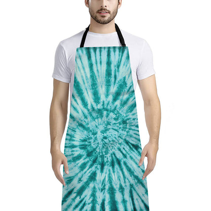 Turquoise Tie Dye Print Bib Apron With Pocket