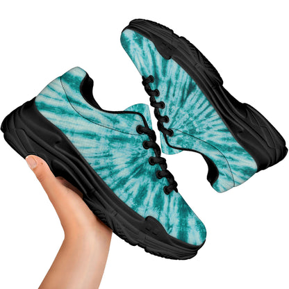 Turquoise Tie Dye Print Black Chunky Shoes