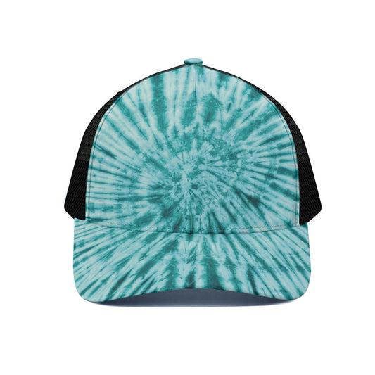 Turquoise Tie Dye Print Black Mesh Trucker Cap