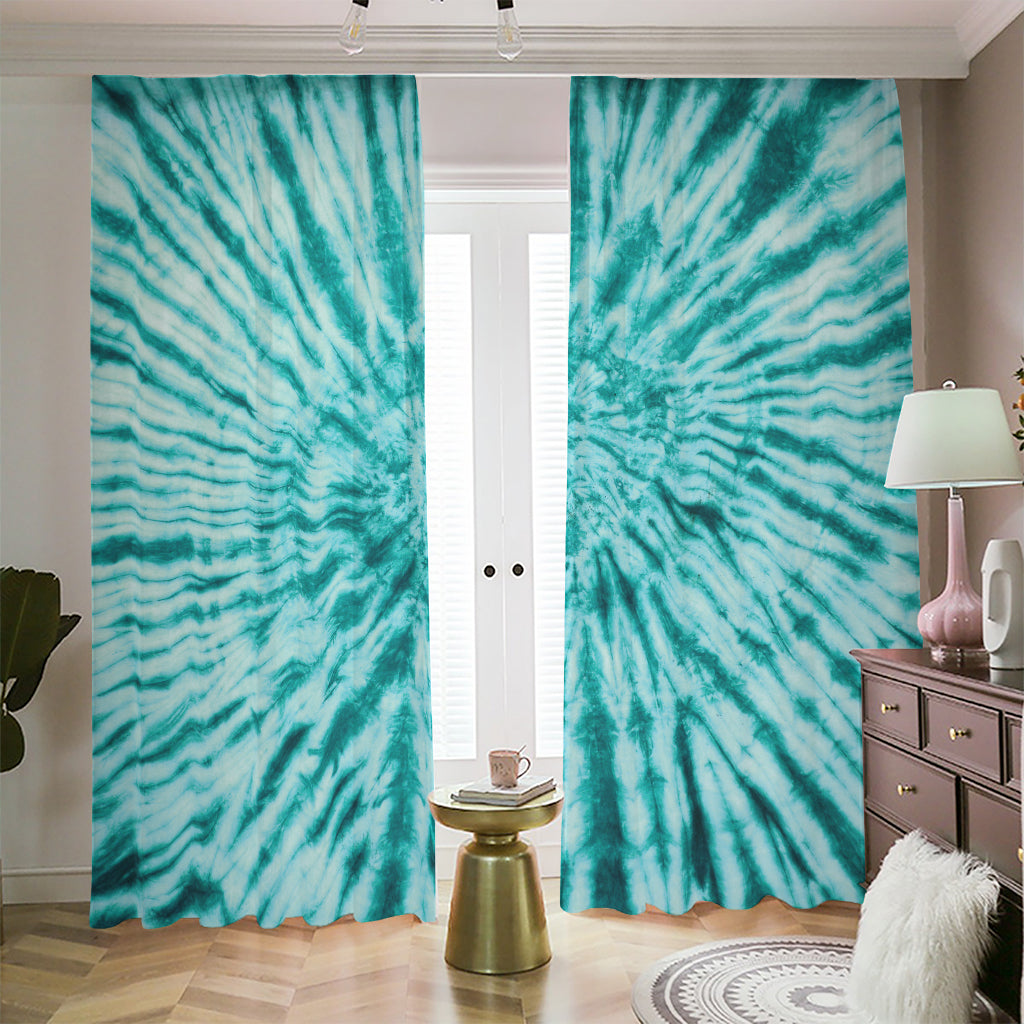 Turquoise Tie Dye Print Blackout Pencil Pleat Curtains