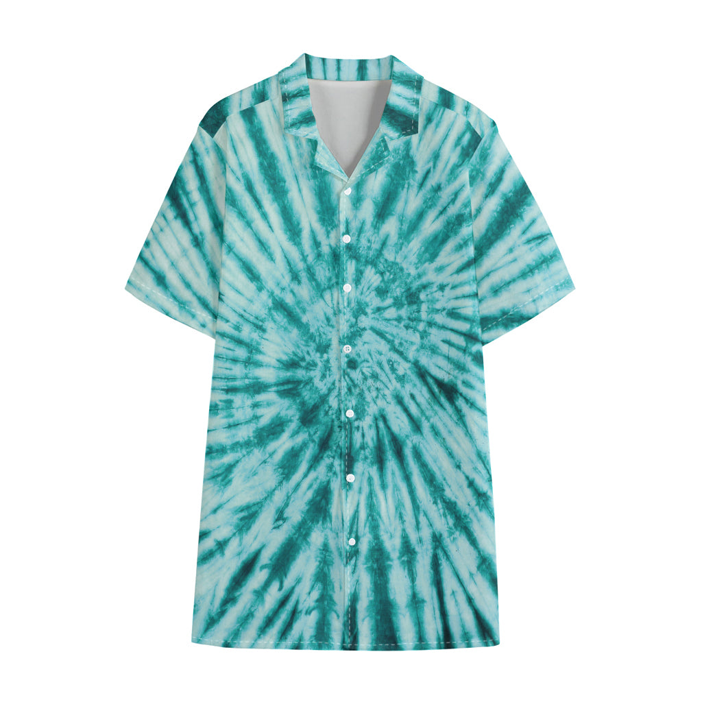 Turquoise Tie Dye Print Cotton Hawaiian Shirt
