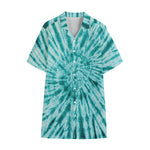 Turquoise Tie Dye Print Cotton Hawaiian Shirt
