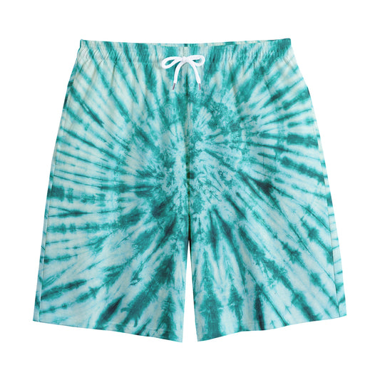 Turquoise Tie Dye Print Cotton Shorts