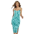Turquoise Tie Dye Print Cross Back Cami Dress