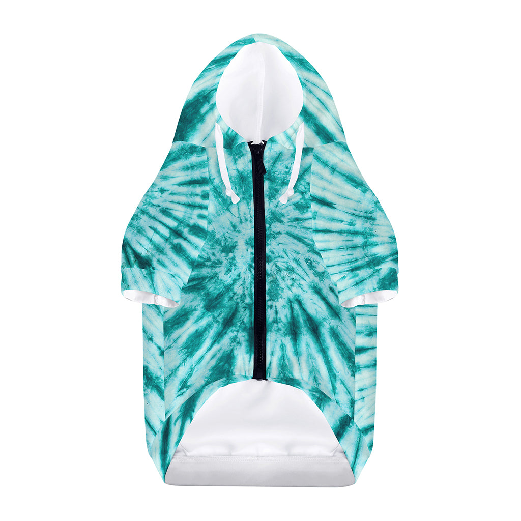 Turquoise Tie Dye Print Dog Zip Up Hoodie