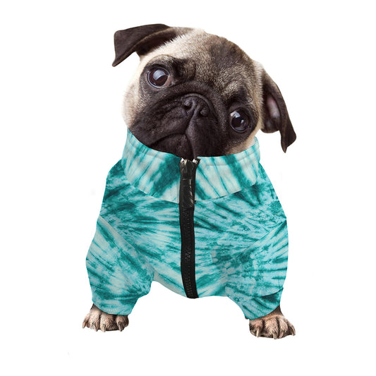 Turquoise Tie Dye Print Dog Zip Up Jacket