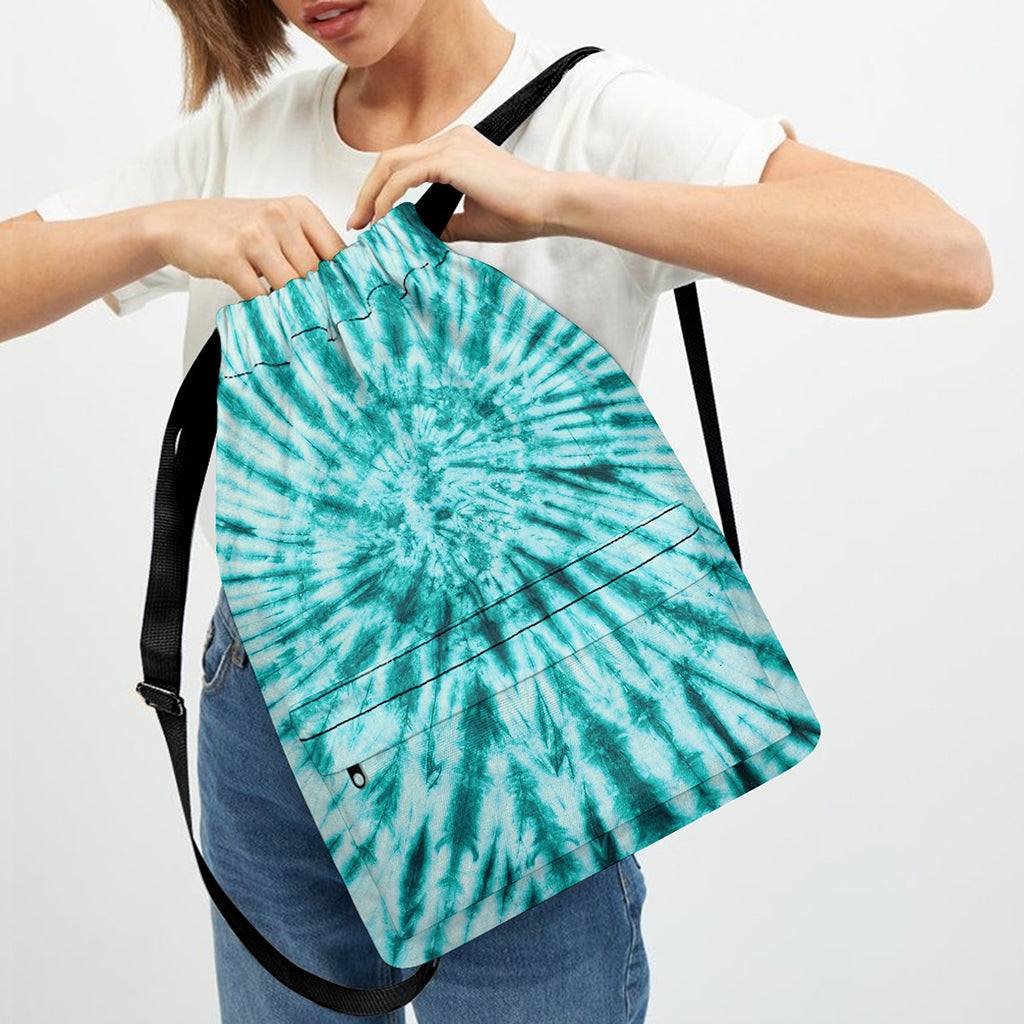Turquoise Tie Dye Print Drawstring Backpack