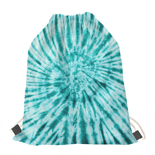 Turquoise Tie Dye Print Drawstring Bag