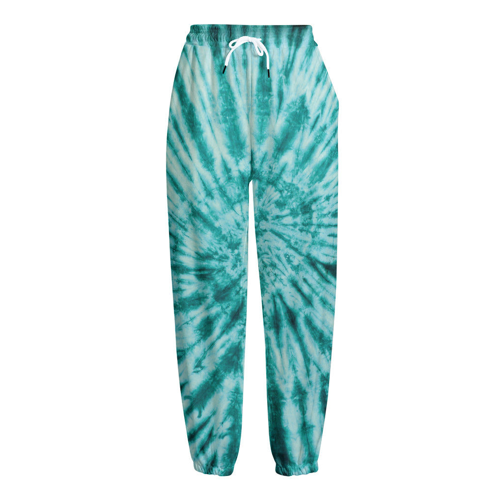 Turquoise Tie Dye Print Fleece Lined Knit Pants
