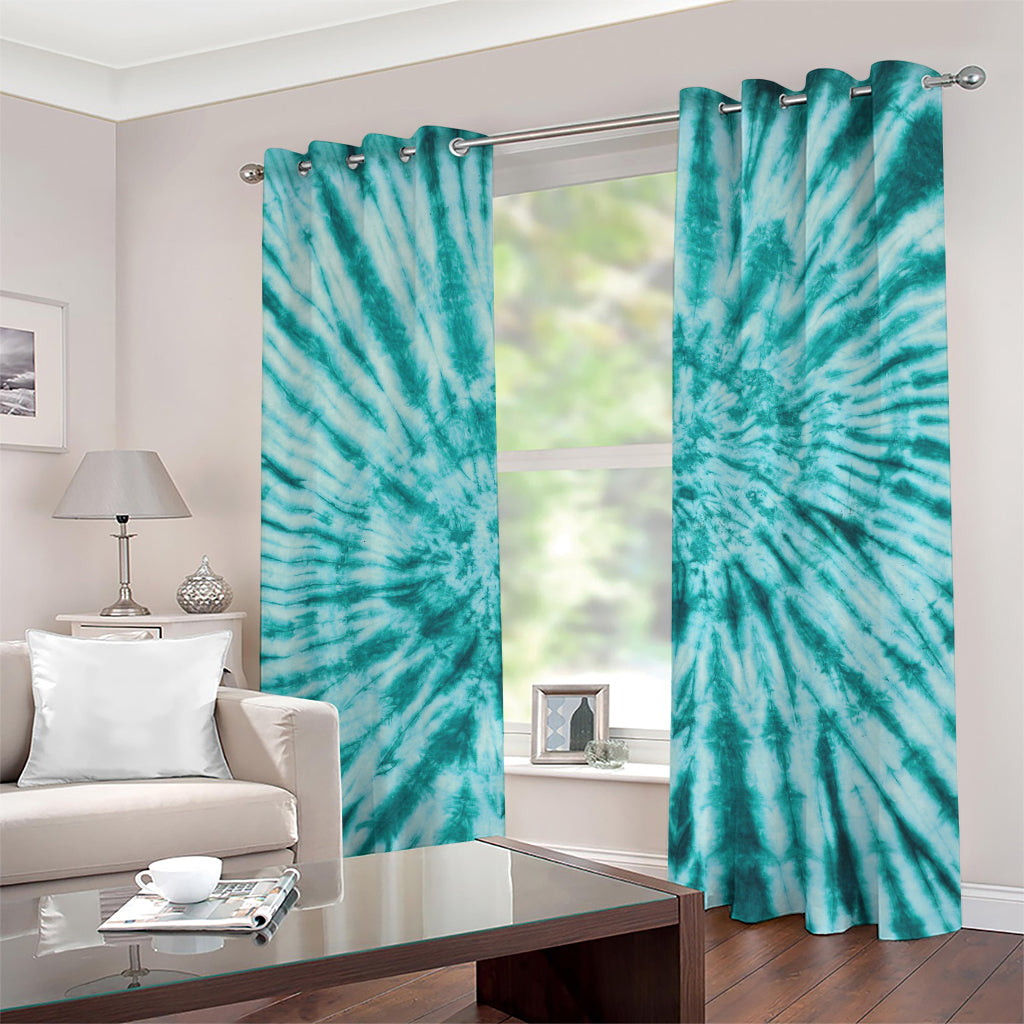 Turquoise Tie Dye Print Grommet Curtains