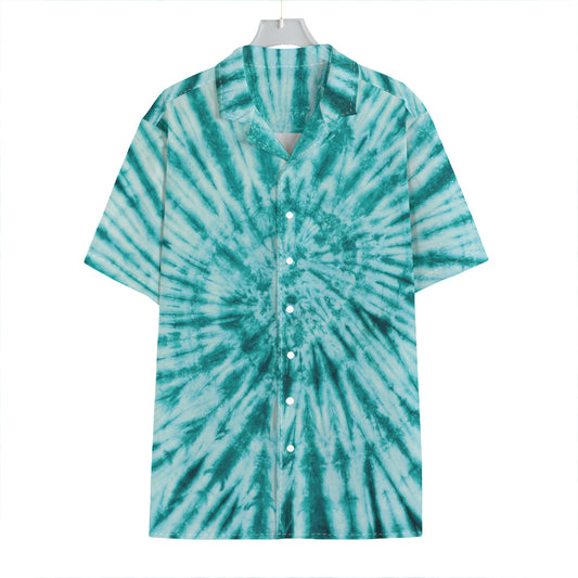 Turquoise Tie Dye Print Hawaiian Shirt