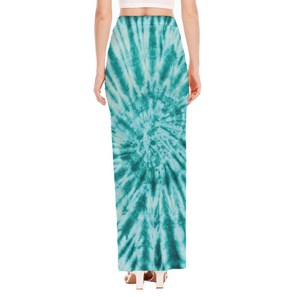Turquoise Tie Dye Print High Slit Maxi Skirt