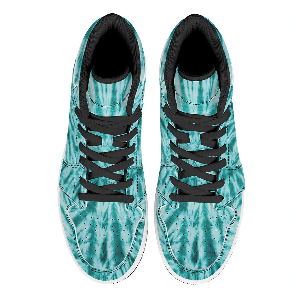 Turquoise Tie Dye Print High Top Leather Sneakers