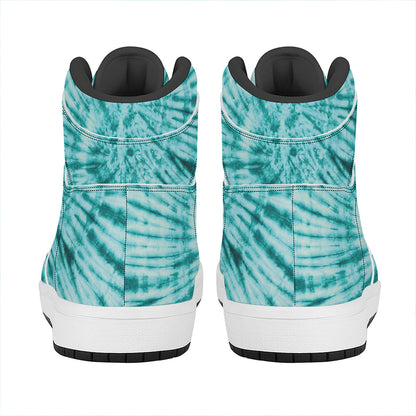 Turquoise Tie Dye Print High Top Leather Sneakers