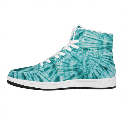 Turquoise Tie Dye Print High Top Leather Sneakers