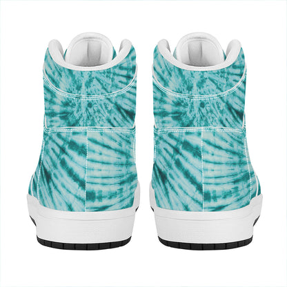 Turquoise Tie Dye Print High Top Leather Sneakers