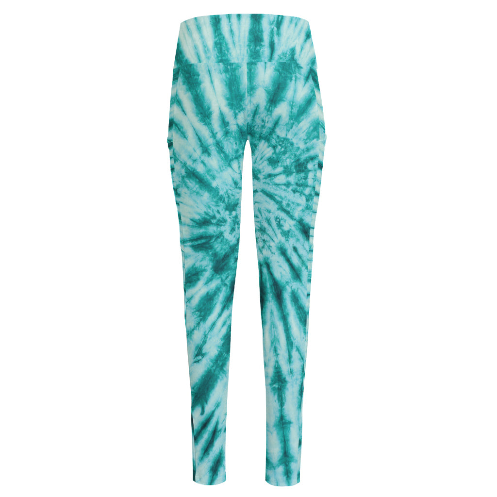 Turquoise Tie Dye Print High-Waisted Pocket Leggings