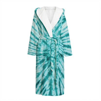 Turquoise Tie Dye Print Hooded Bathrobe