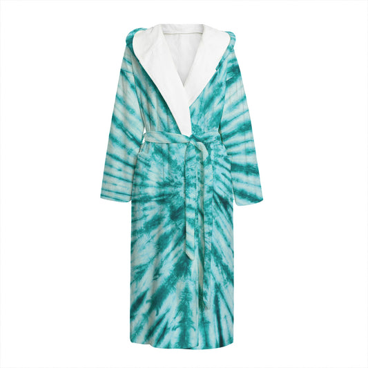 Turquoise Tie Dye Print Hooded Bathrobe