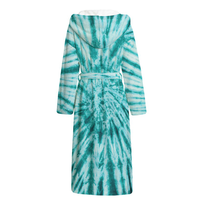 Turquoise Tie Dye Print Hooded Bathrobe