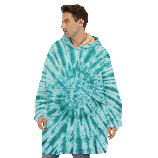 Turquoise Tie Dye Print Hoodie Blanket