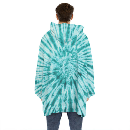 Turquoise Tie Dye Print Hoodie Blanket