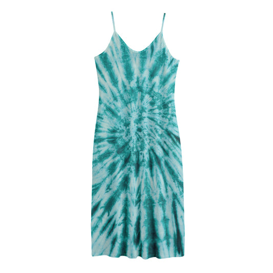 Turquoise Tie Dye Print Jersey Midi Cami Dress