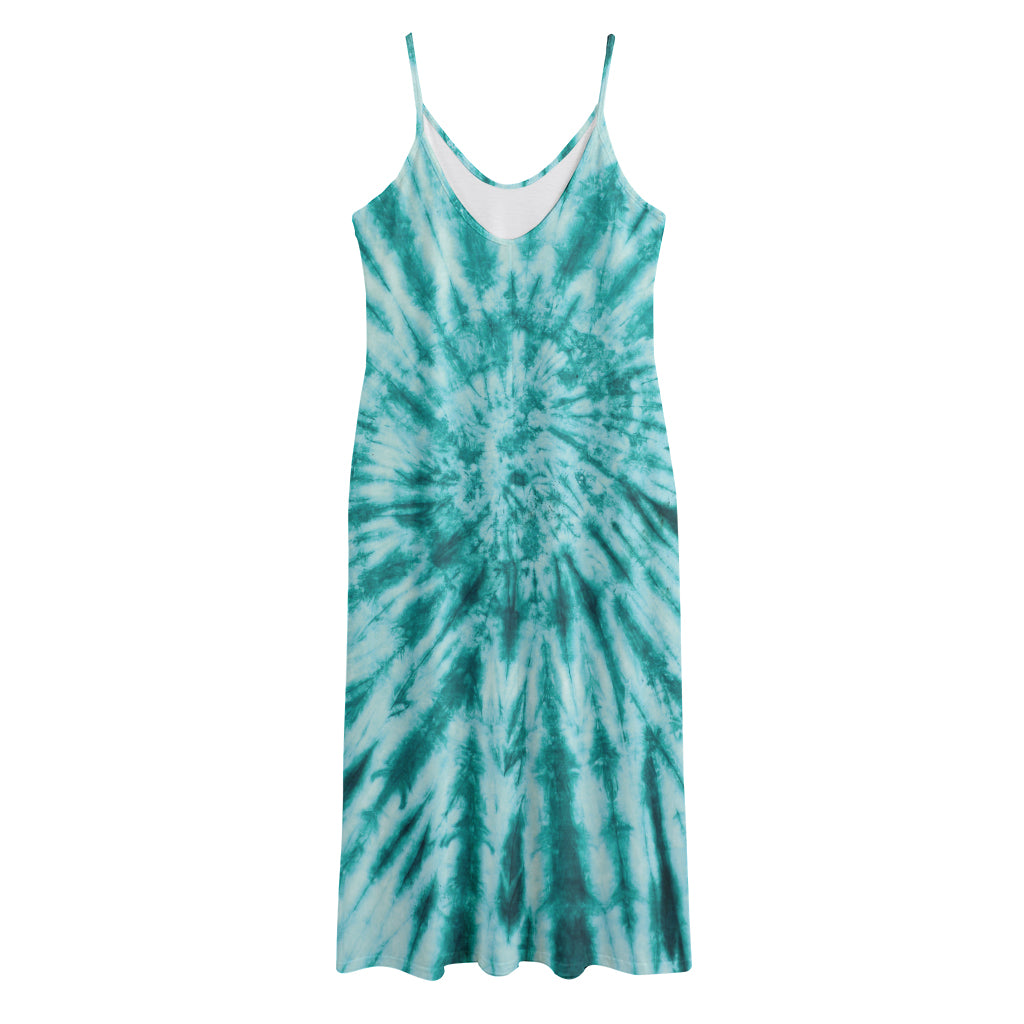 Turquoise Tie Dye Print Jersey Midi Cami Dress