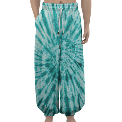 Turquoise Tie Dye Print Lantern Pants