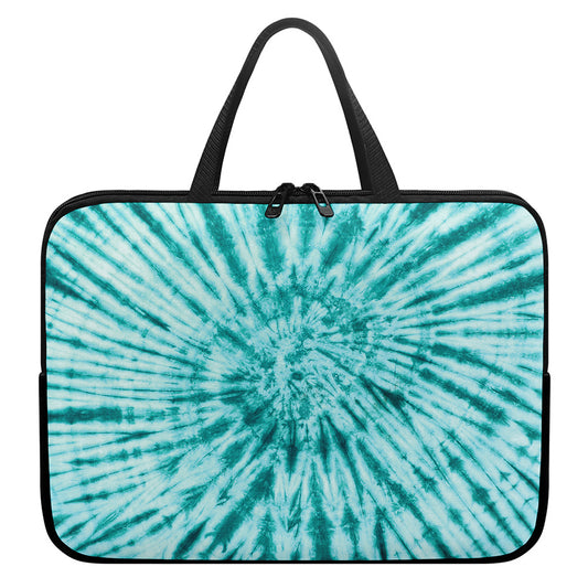 Turquoise Tie Dye Print Laptop Sleeve With Handle