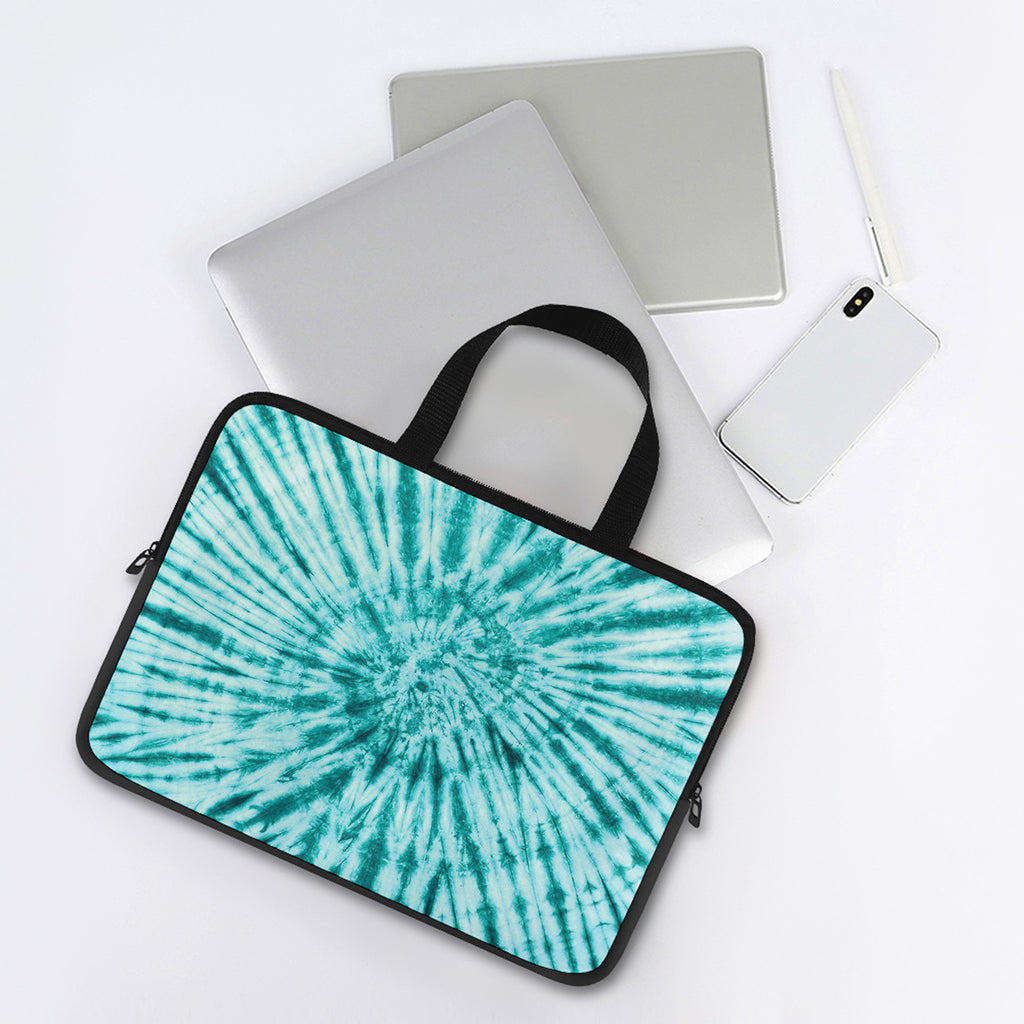 Turquoise Tie Dye Print Laptop Sleeve With Handle