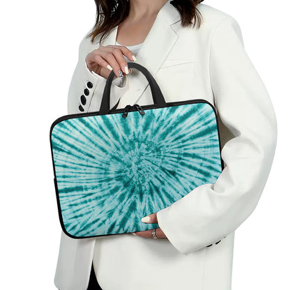 Turquoise Tie Dye Print Laptop Sleeve With Handle