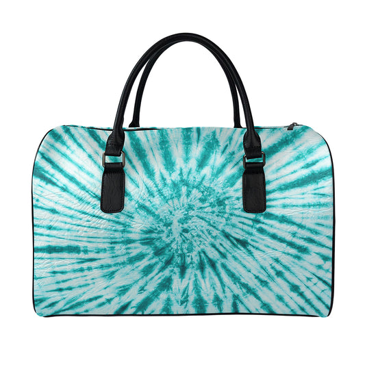 Turquoise Tie Dye Print Leather Duffle Bag