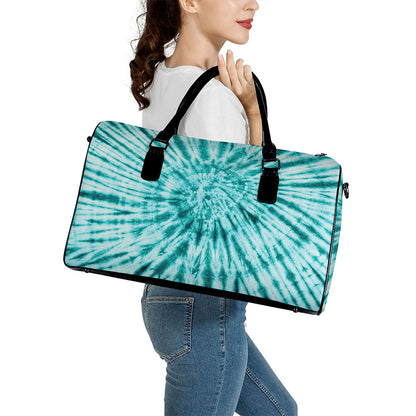 Turquoise Tie Dye Print Leather Duffle Bag